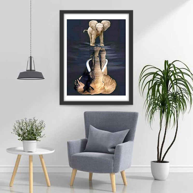 Babyolifant en Weerspiegeling van Olifant Diamond Painting
