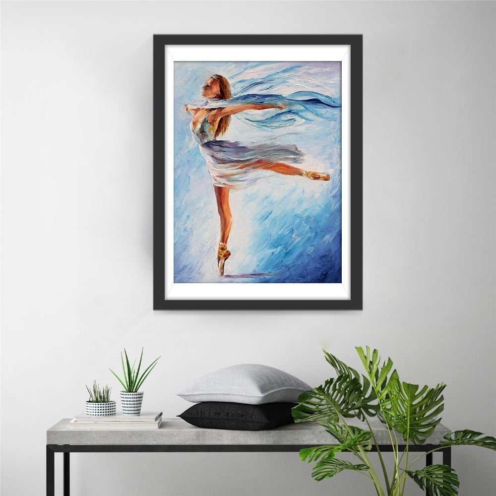 Ballerina in Verwervende Beweging met Vloeiende Tutu Diamond Painting