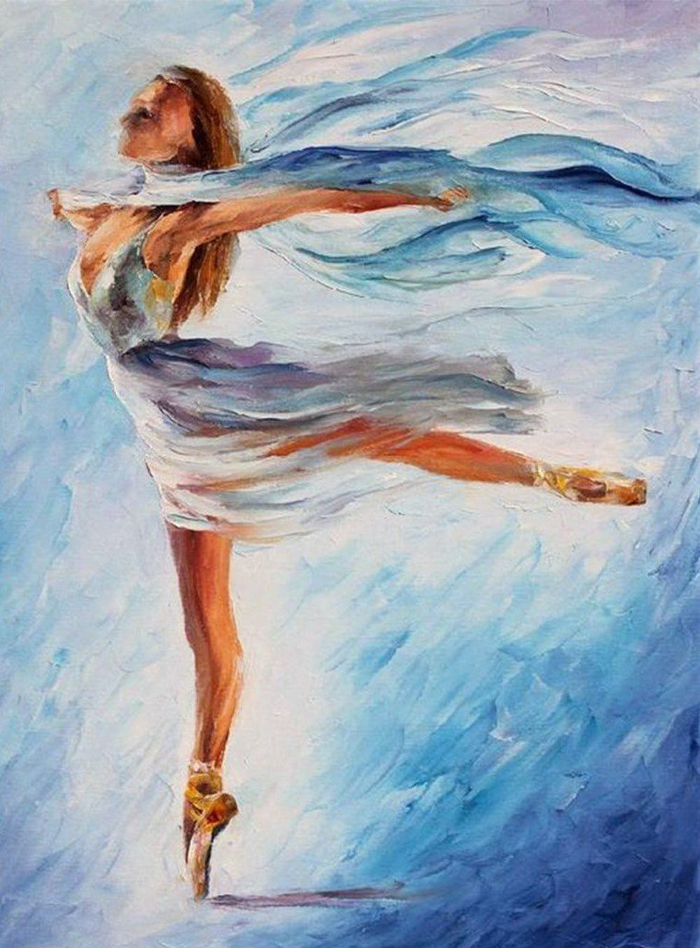Ballerina in Verwervende Beweging met Vloeiende Tutu Diamond Painting