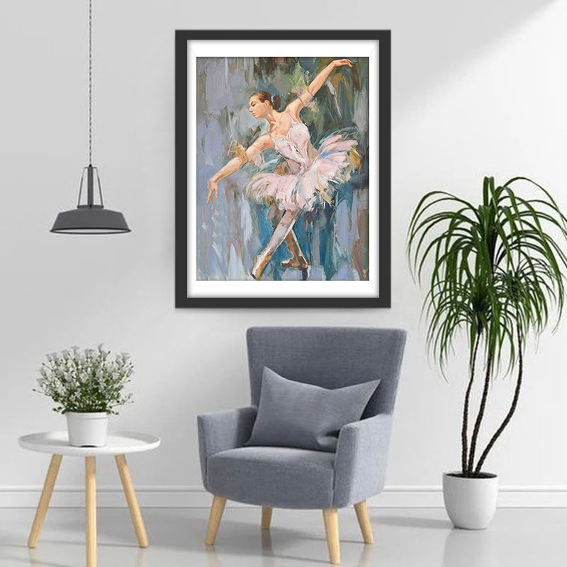 Ballerina in Zachte Tutu in Verfijnde Pose Diamond Painting