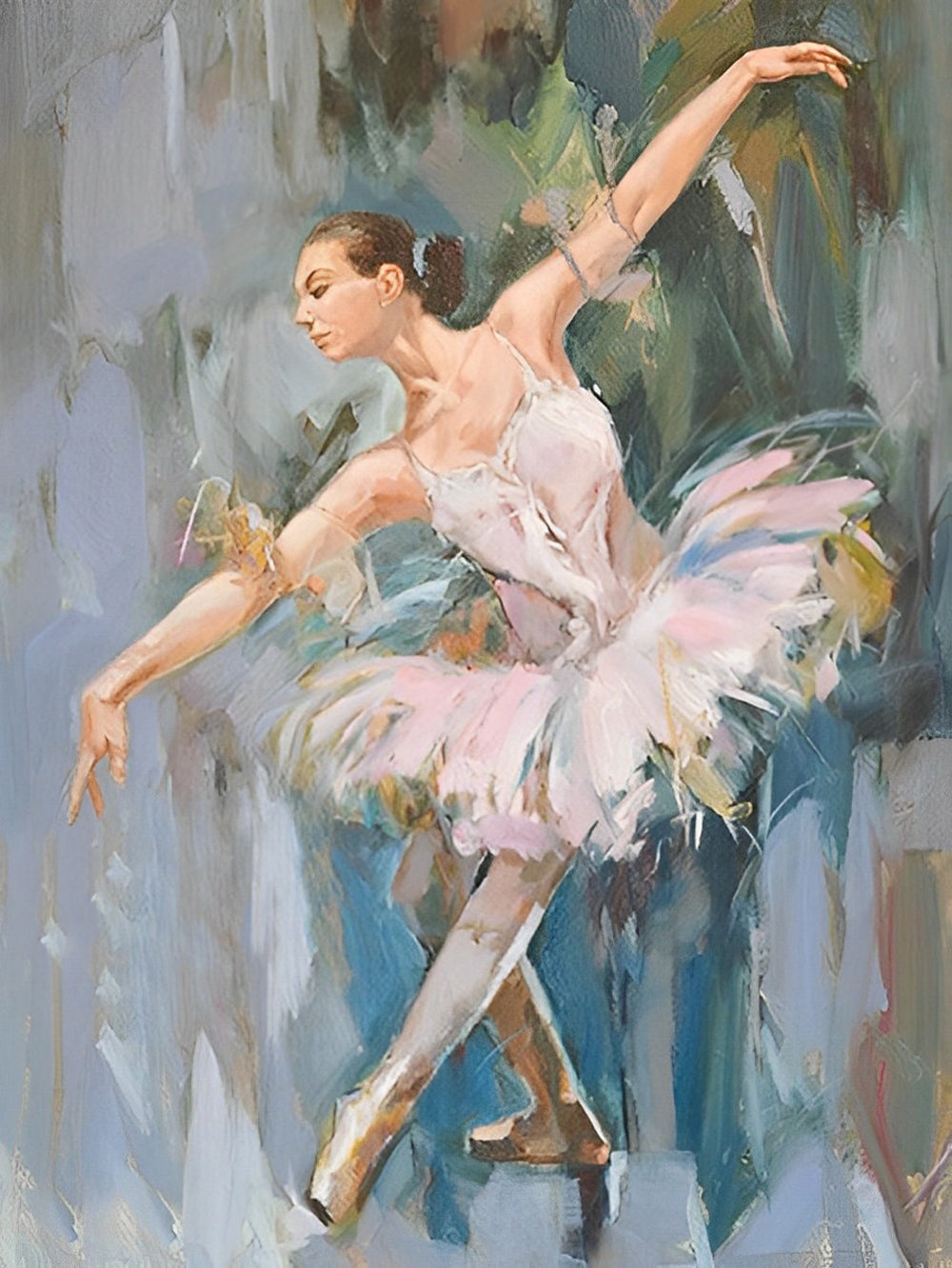 Ballerina in Zachte Tutu in Verfijnde Pose Diamond Painting