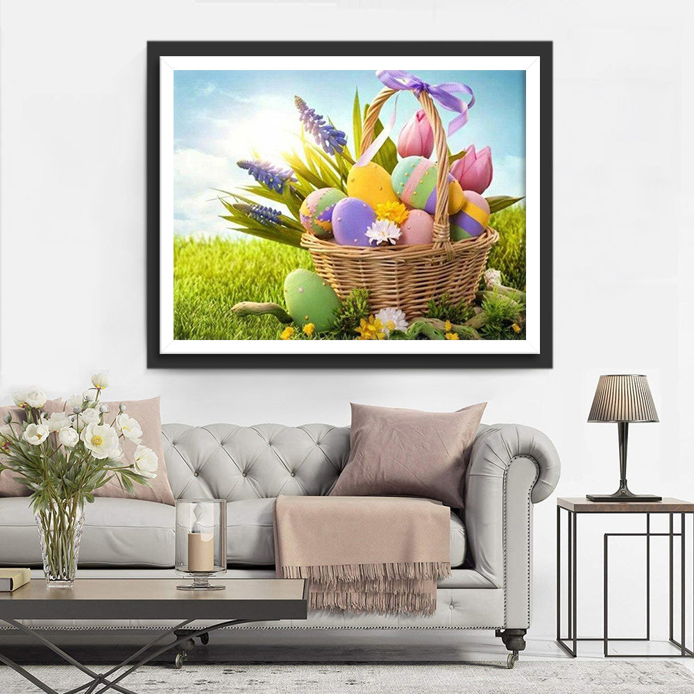 Basket met Eieren en Bloemen Diamond Painting