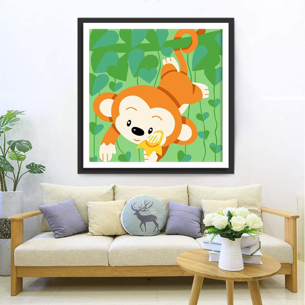 Beeldverhaal Hangende aap aan de Wijnstok Diamond Painting