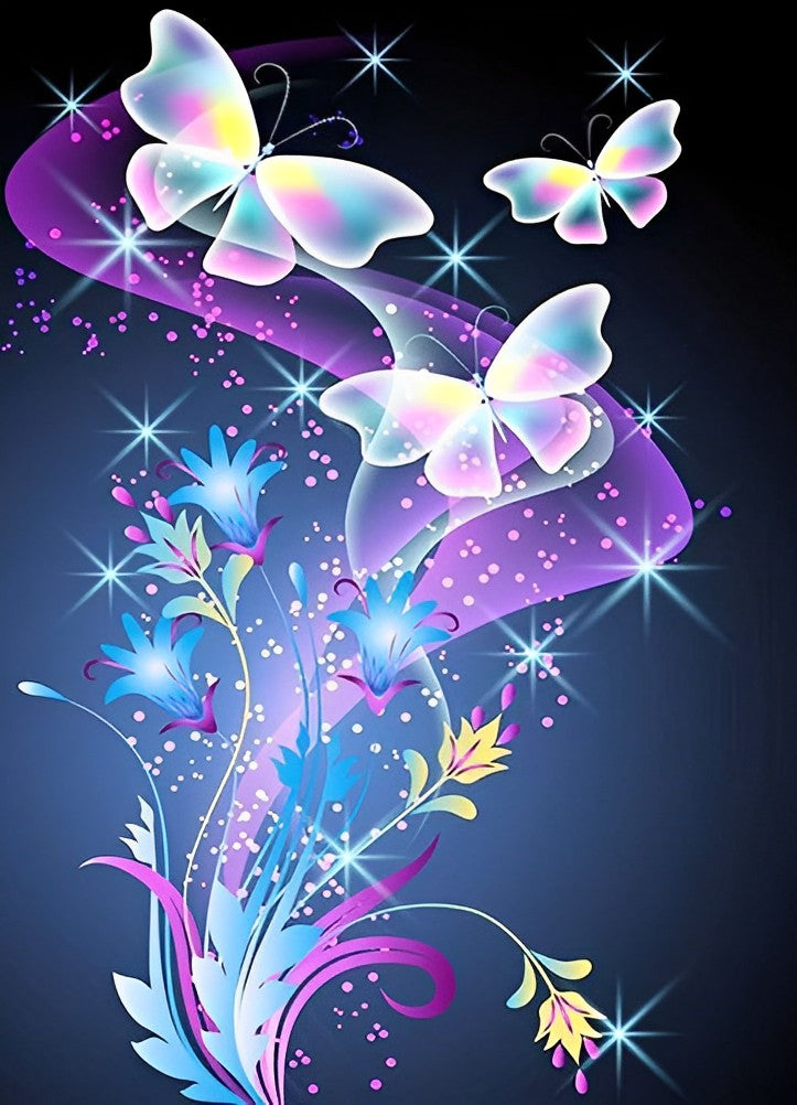 Beeldverhaal Mooie Bloemen en Vlinders Diamond Painting