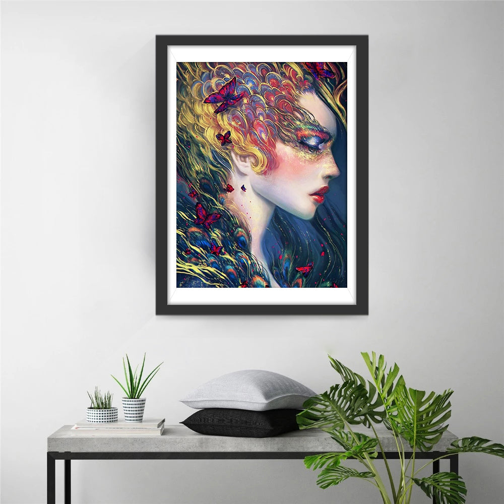 Betoverend Gezicht in Vlinder- en Krullenpracht Diamond Painting