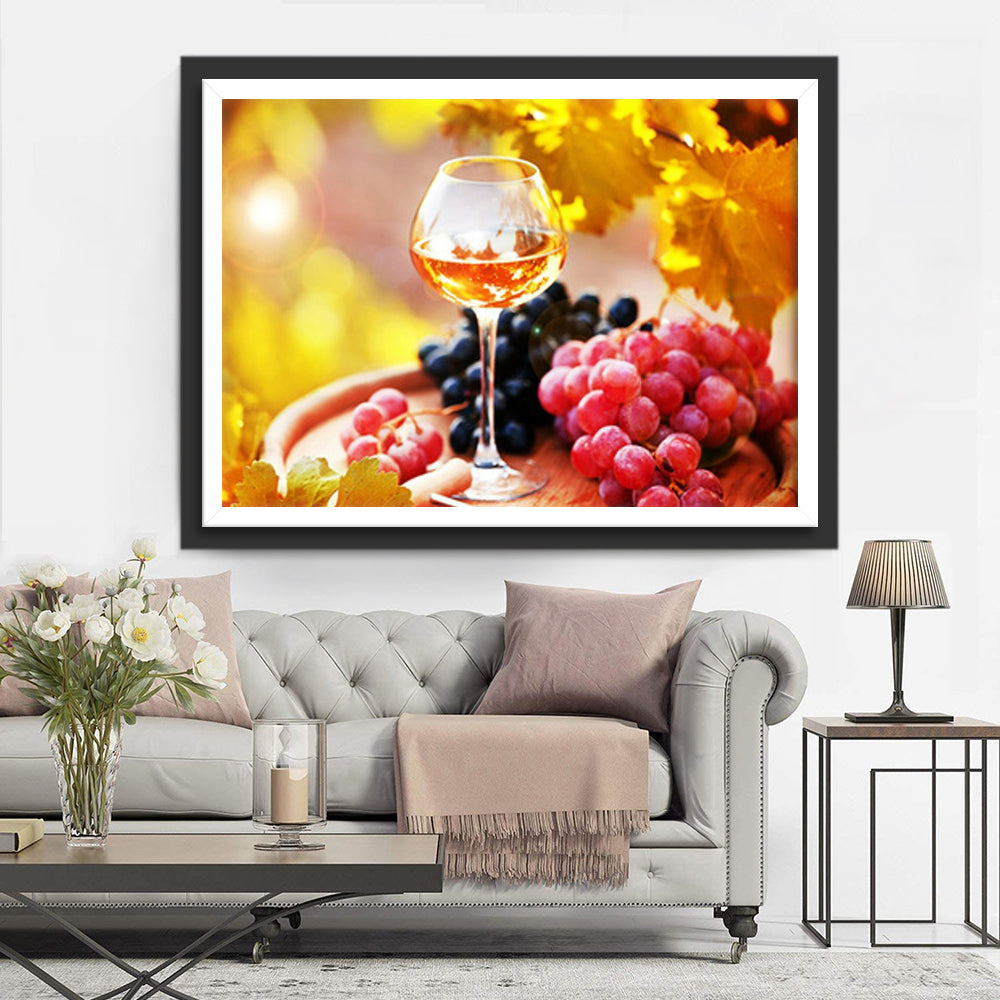 Betoverend Glas Wijn met Verleidelijke Druiven in Een Zonnig Licht Diamond Painting