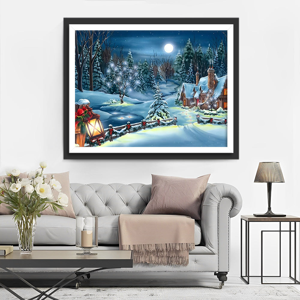 Betoverend Wintergezicht in de Nacht Diamond Painting