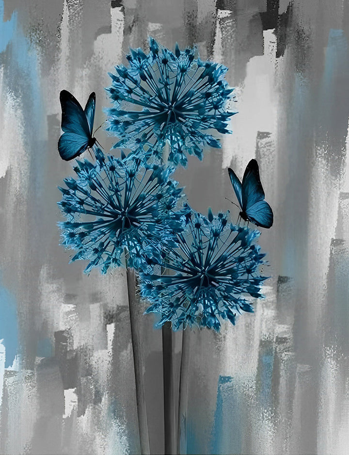 Betoverende Blauwe Allium en Vlindergezelchap Diamond Painting