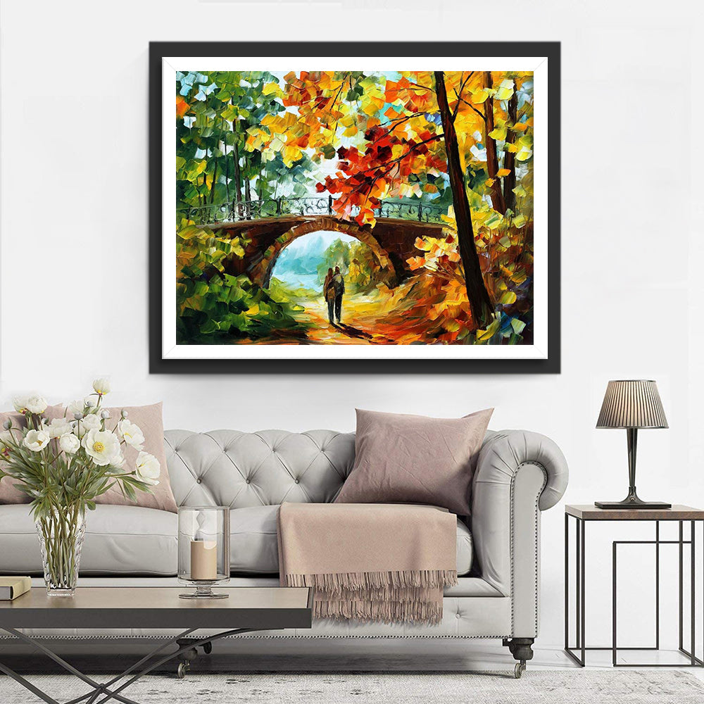 Betoverende Herfsttaferel met Boogbrug Diamond Painting