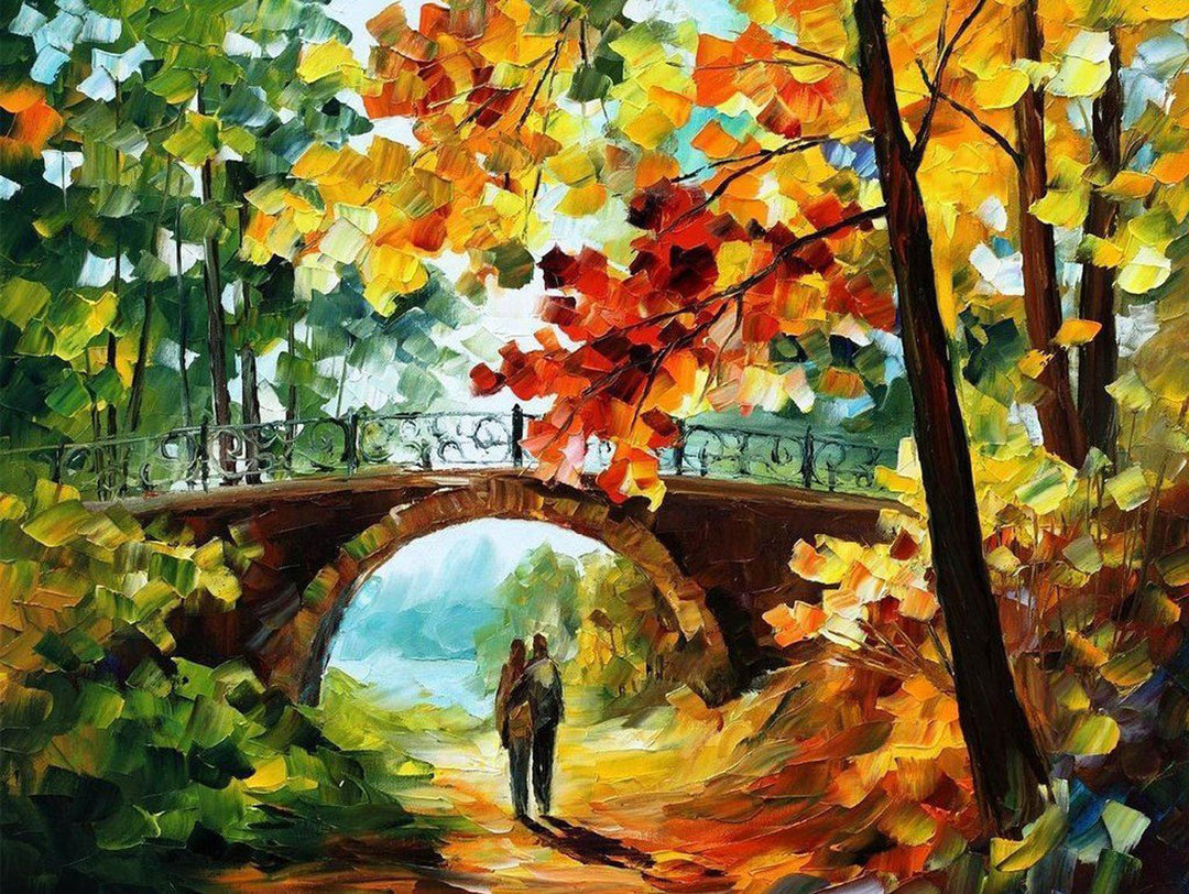 Betoverende Herfsttaferel met Boogbrug Diamond Painting
