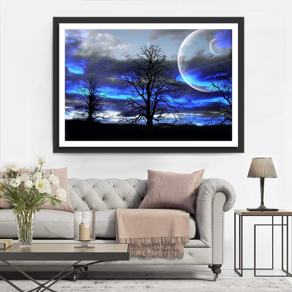 Betoverende Nachtwereld onder Grote Maan Diamond Painting