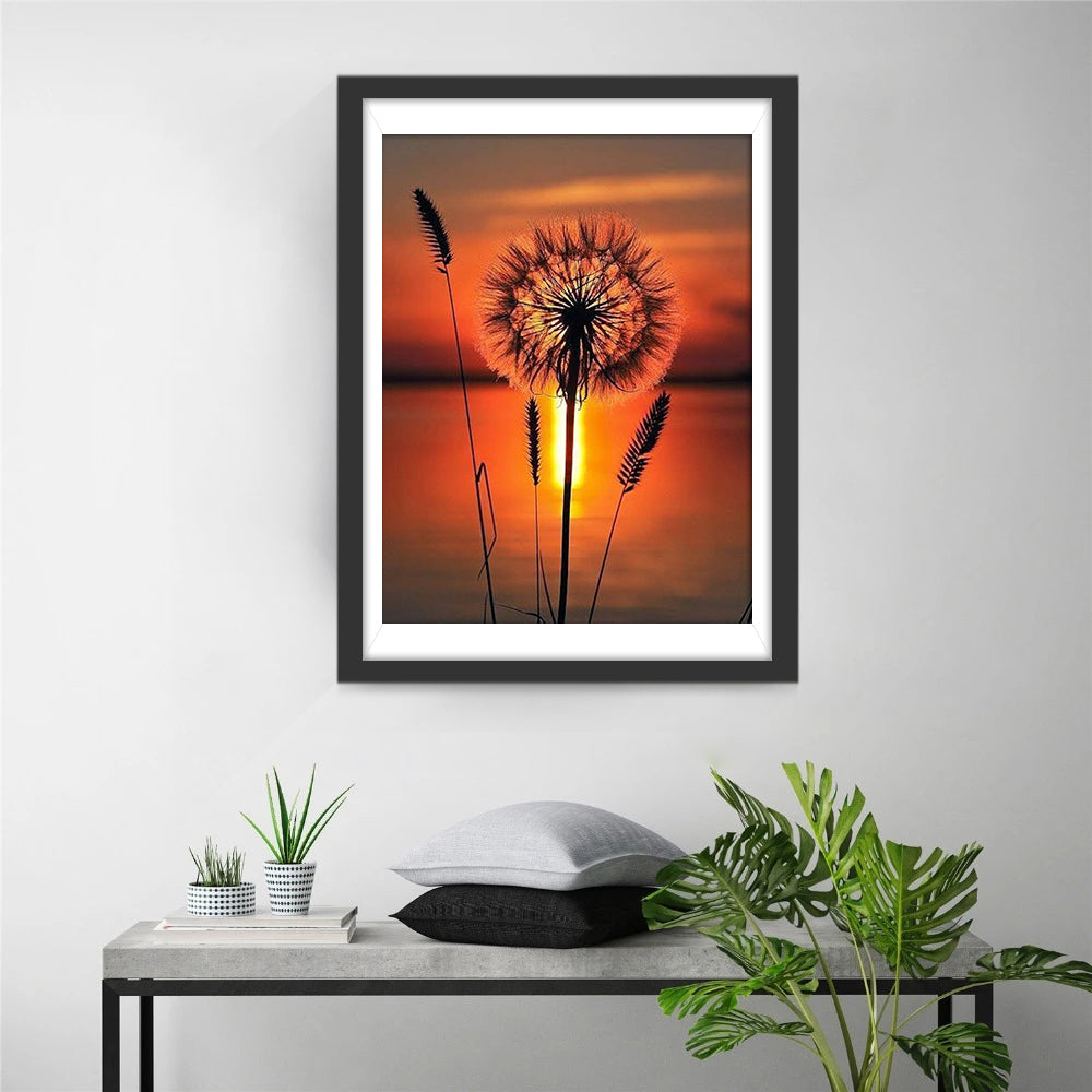 Betoverende Paardenbloem tegen de Gloed van Zonsondergang Diamond Painting