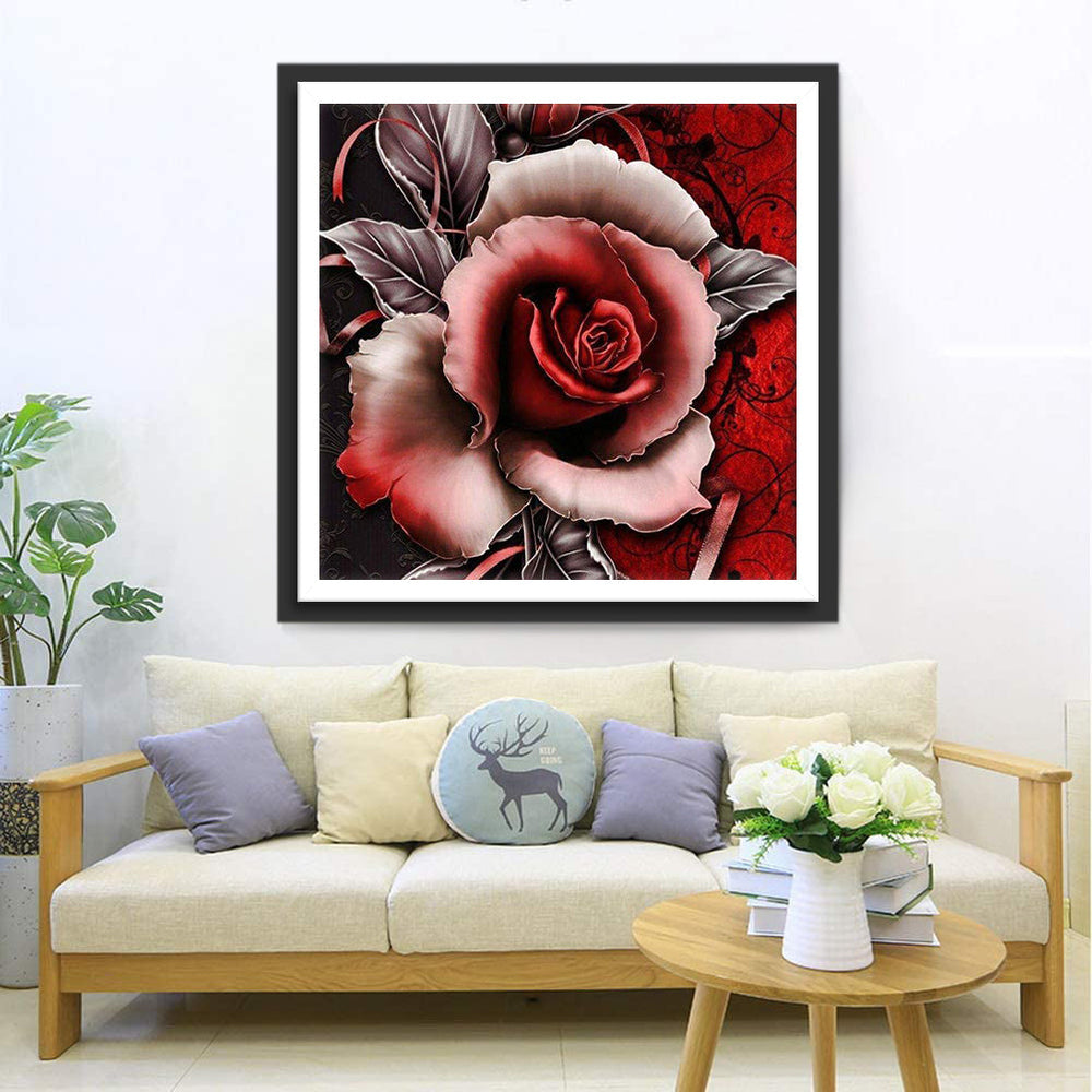 Betoverende Roos in Dieprood en Zwart Diamond Painting