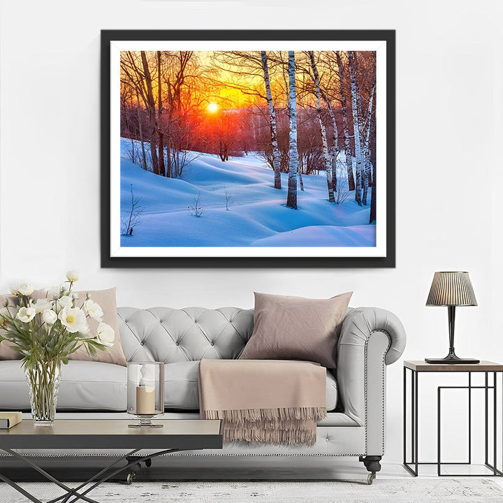 Betoverende Zonsondergang in het Winterwoud Diamond Painting