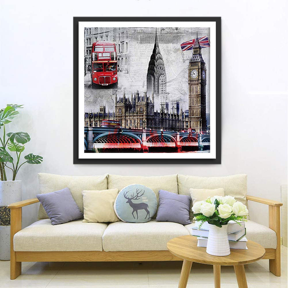 Big Ben, Tower Bridge en Rode Dubbeldekker Diamond Painting