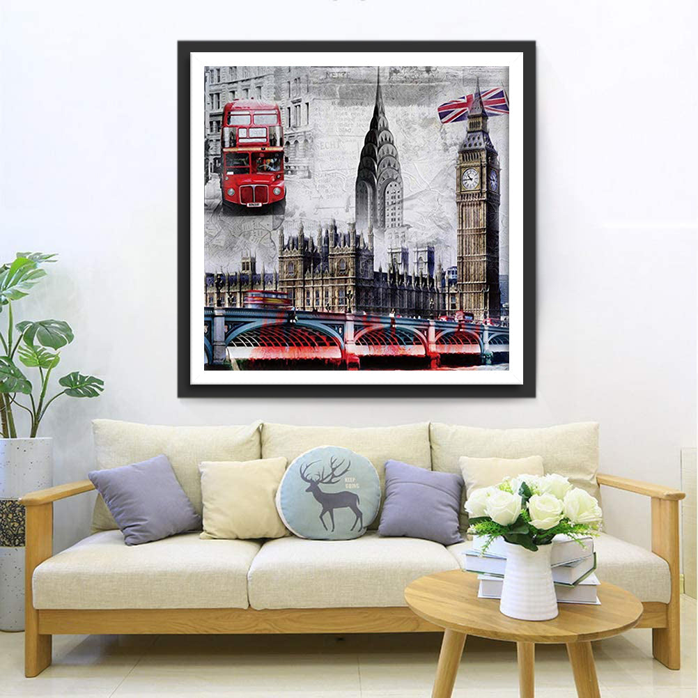 Big Ben, Tower Bridge en Rode Dubbeldekker Diamond Painting