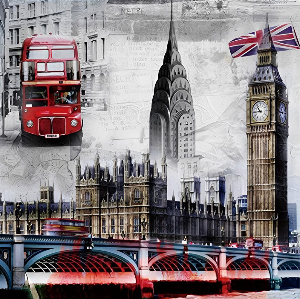 Big Ben, Tower Bridge en Rode Dubbeldekker Diamond Painting