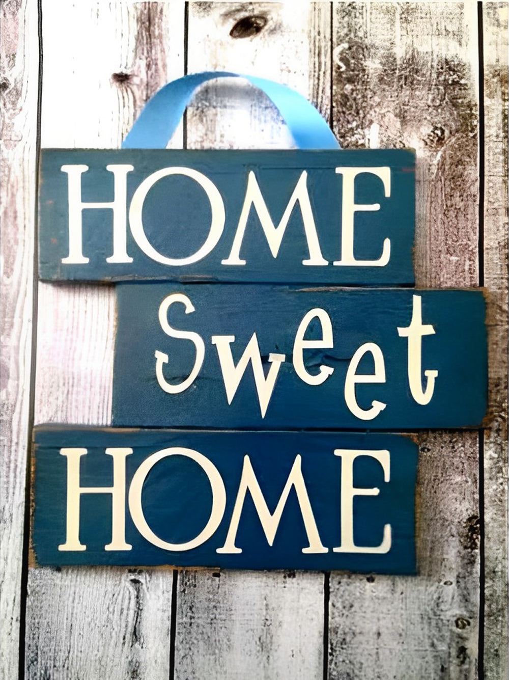 Blauw Houten Bordje met 'Thuis, lief thuis' Diamond Painting
