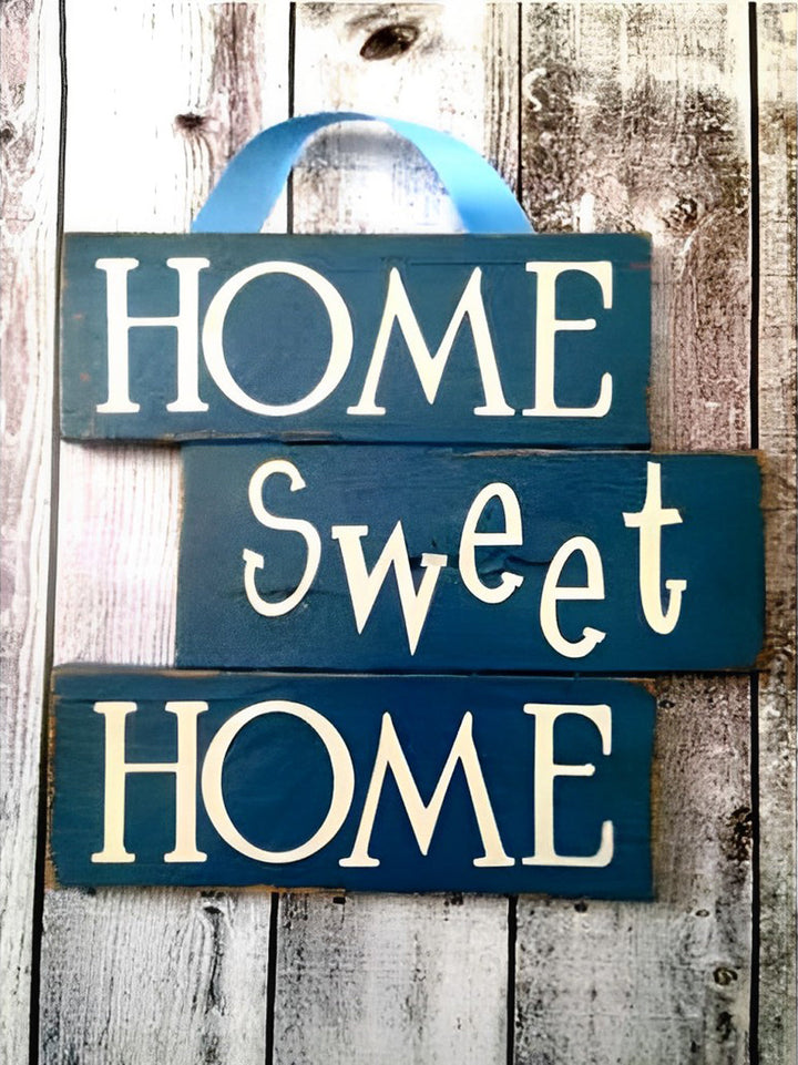 Blauw Houten Bordje met 'Thuis, lief thuis' Diamond Painting