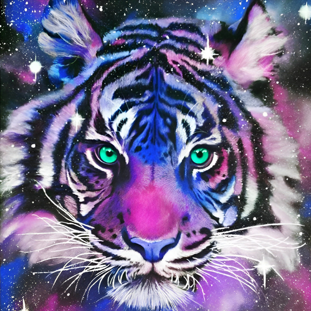 Blauw-Violette Tijger Diamond Painting