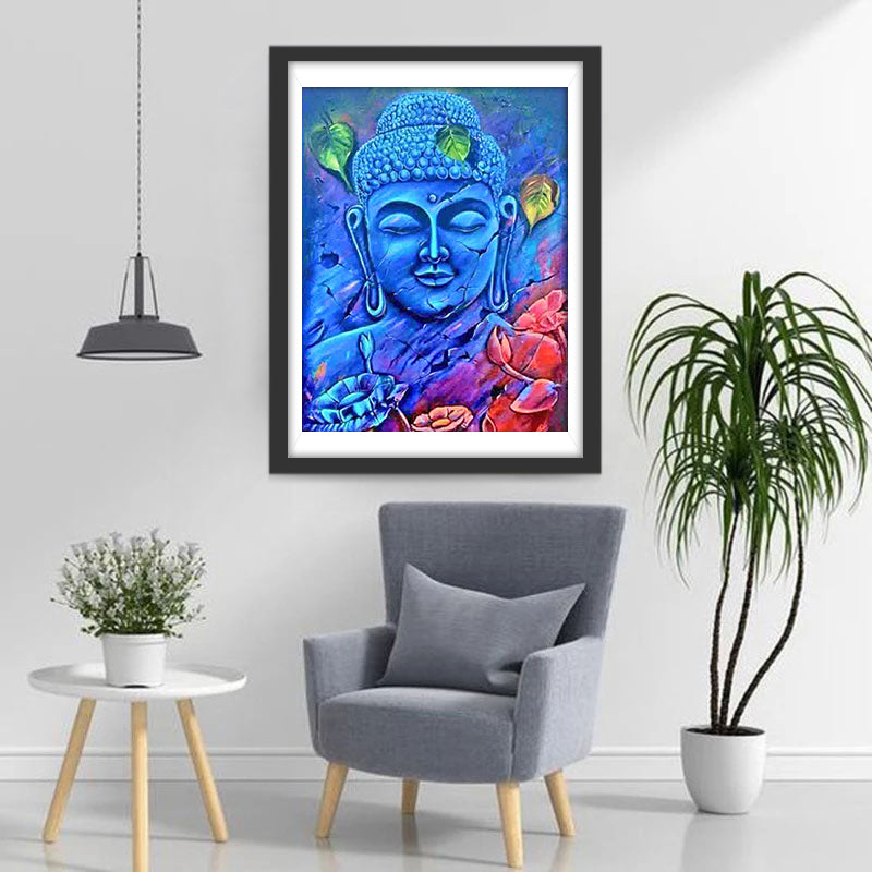 Blauwe Boeddha met Kleurrijke Bloesems Diamond Painting