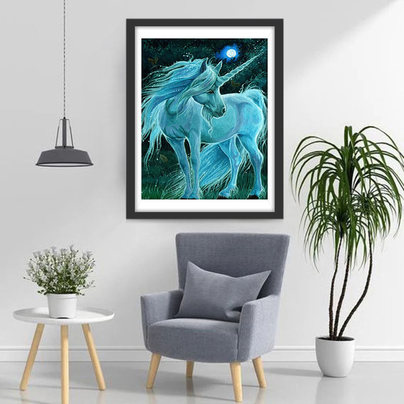 Blauwe Eenhoorn onder de Maan Diamond Painting