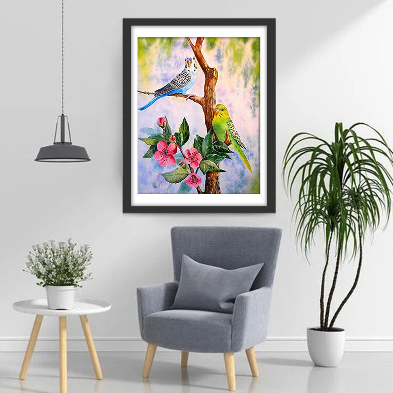 Blauwe en Groene Vogels Diamond Painting