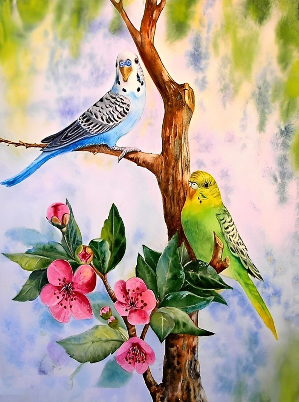 Blauwe en Groene Vogels Diamond Painting