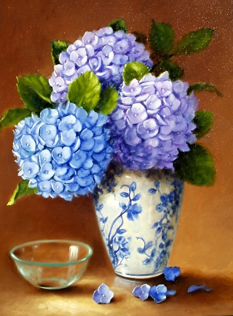 Blauwe en Paarse Hortensia's Diamond Painting