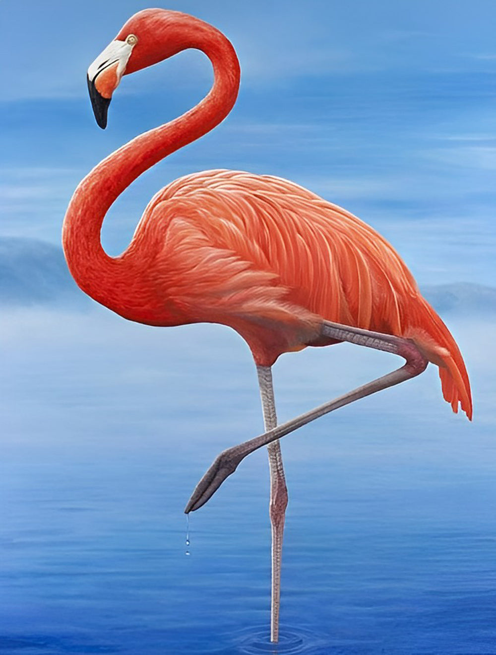Blauwe Oceaan en Flamingo Diamond Painting