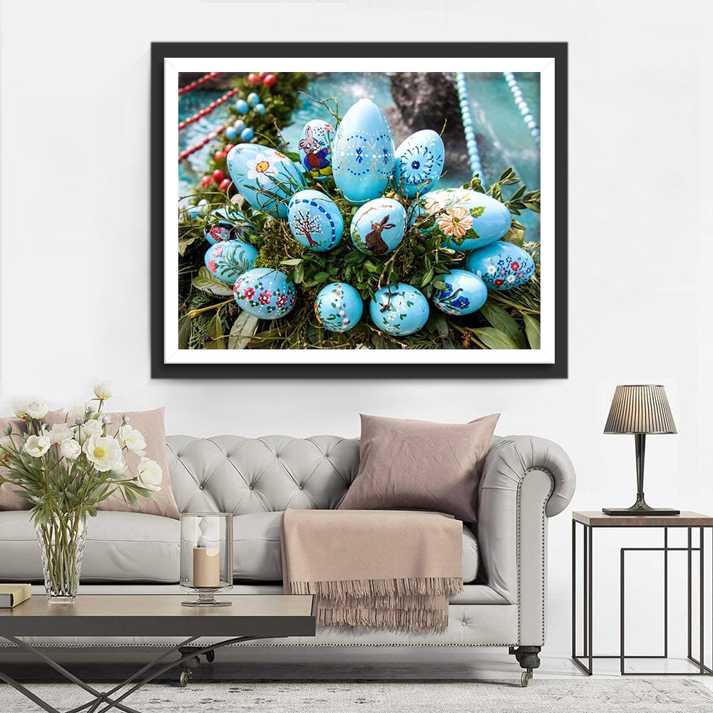 Blauwe Paaseieren met Decoraties Diamond Painting