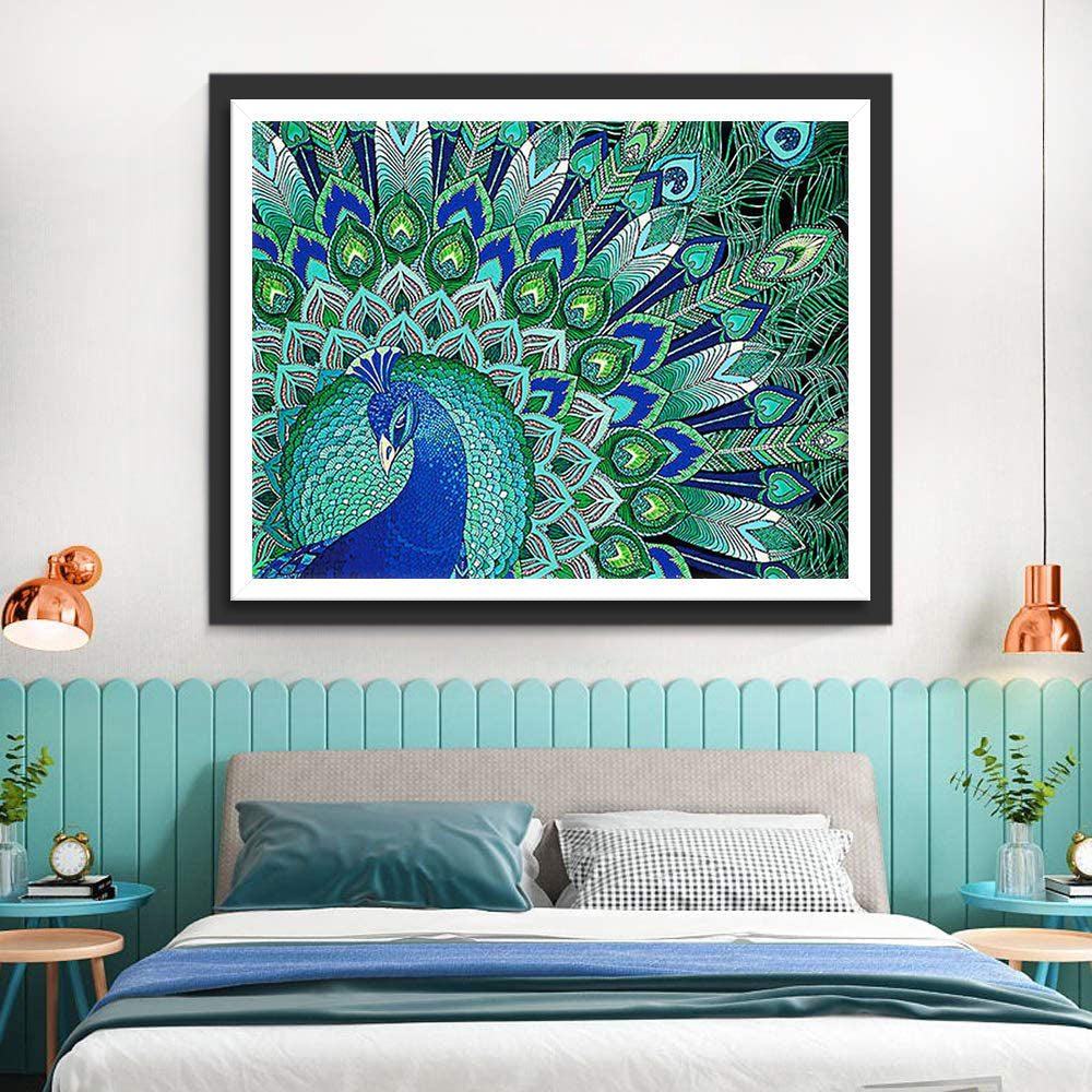 Blauwe Pauw Opent zijn Staart Diamond Painting