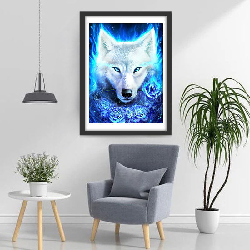 Blauwe Rozen en de Gloeiende Wolf Diamond Painting