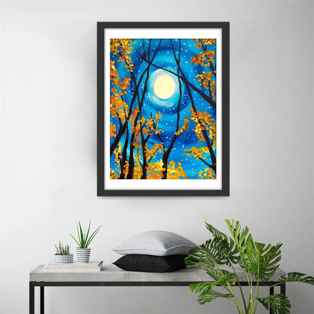 Blauwe Sterrenhemel met Gele Planten Diamond Painting