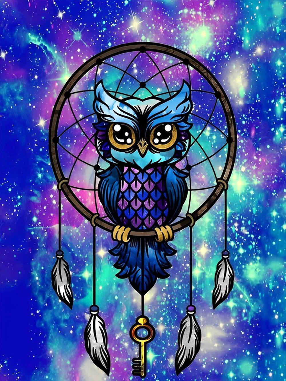 Blauwe Uil-dromenvanger Diamond Painting
