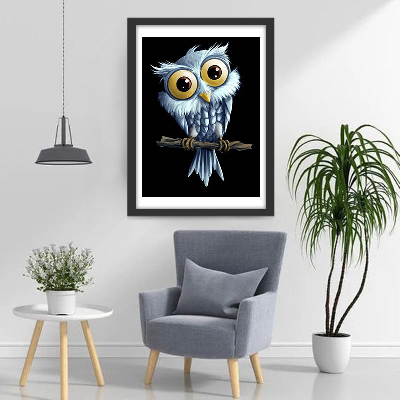Blauwe Uil met Grote Ogen Diamond Painting