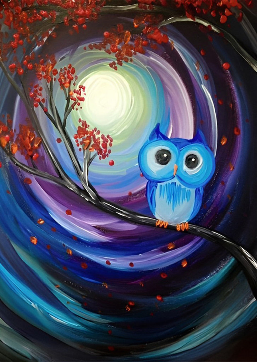 Blauwe Uil op de Tak in een Mystieke Nacht Diamond Painting