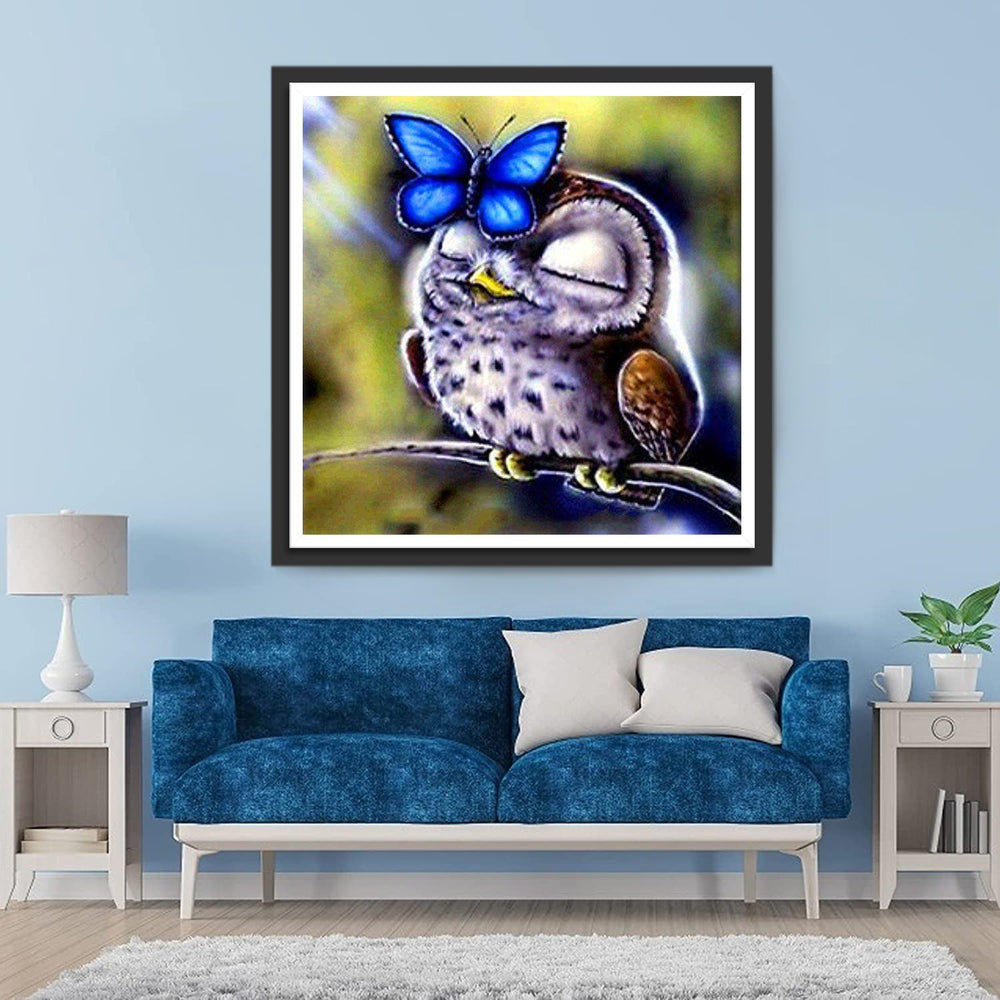 Blauwe Vlinder en een Uil Diamond Painting