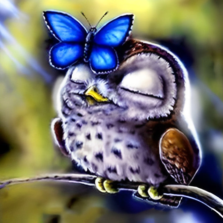 Blauwe Vlinder en een Uil Diamond Painting