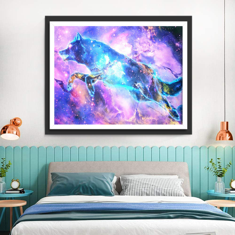 Blauwe Wolf op een Prachtige Achtergrond Diamond Painting