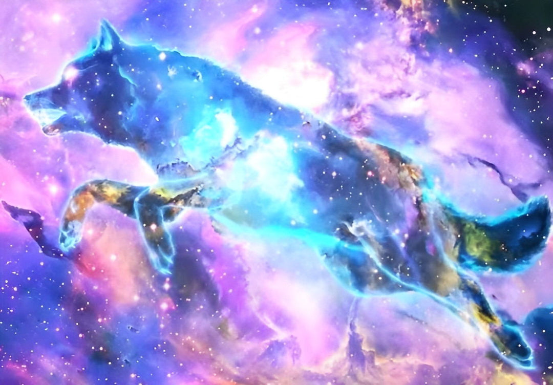 Blauwe Wolf op een Prachtige Achtergrond Diamond Painting