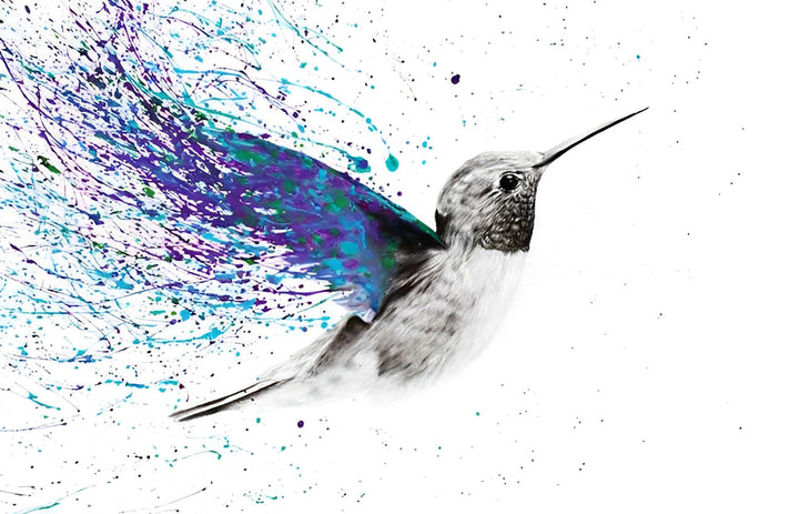 Blauwpaarse Vleugels en Kleurrijke Graffiti-Kolibries Diamond Painting
