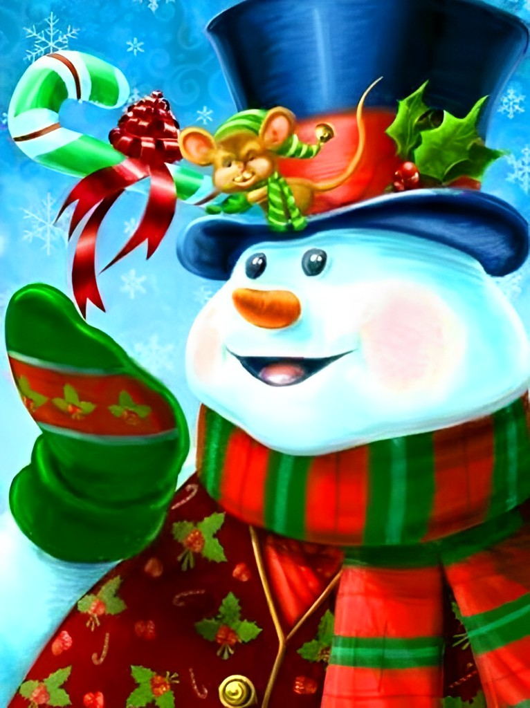 Blijde Sneeuwpop met Kerstmuts Diamond Painting