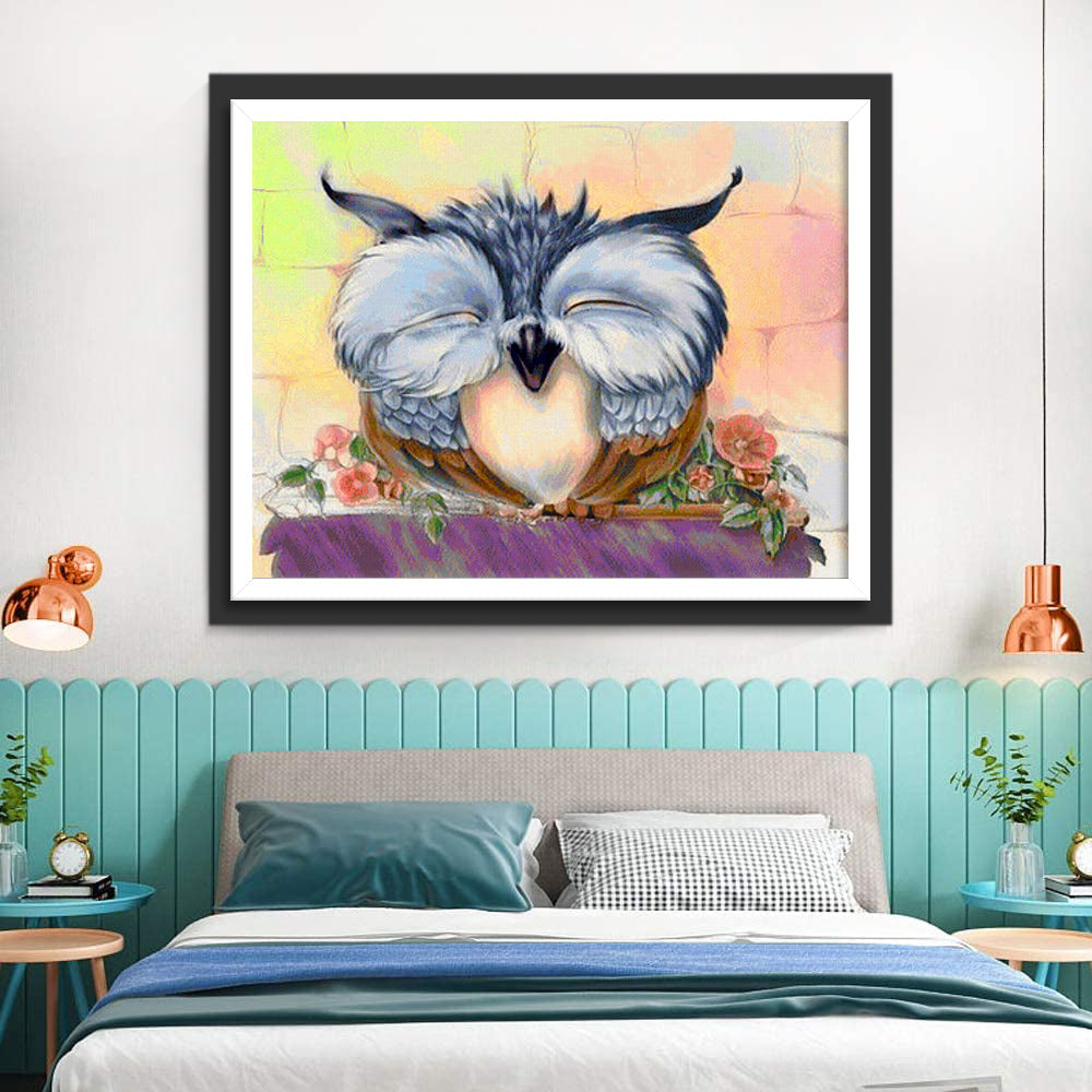 Blije Uil op Bloemen Diamond Painting