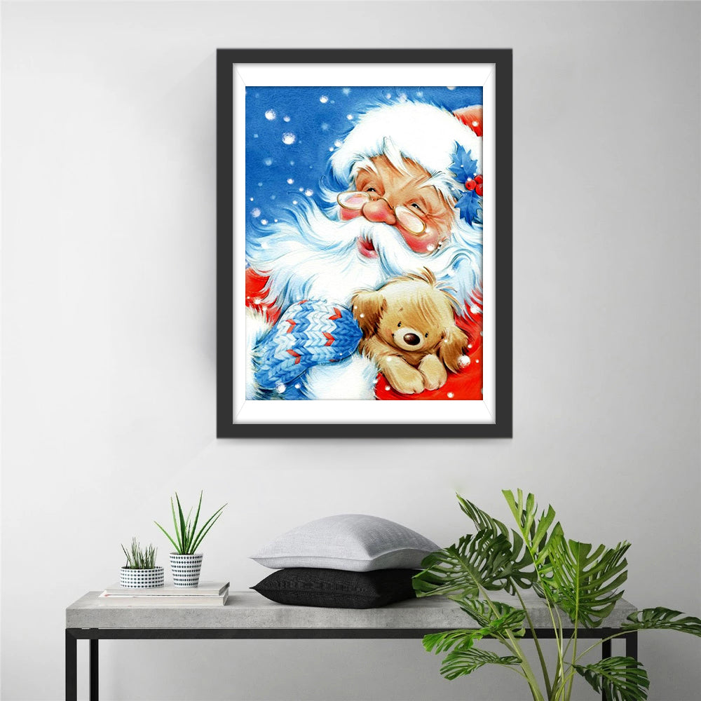 Blijmoedige Kerstman met Schattig Pluizig Diertje Diamond Painting