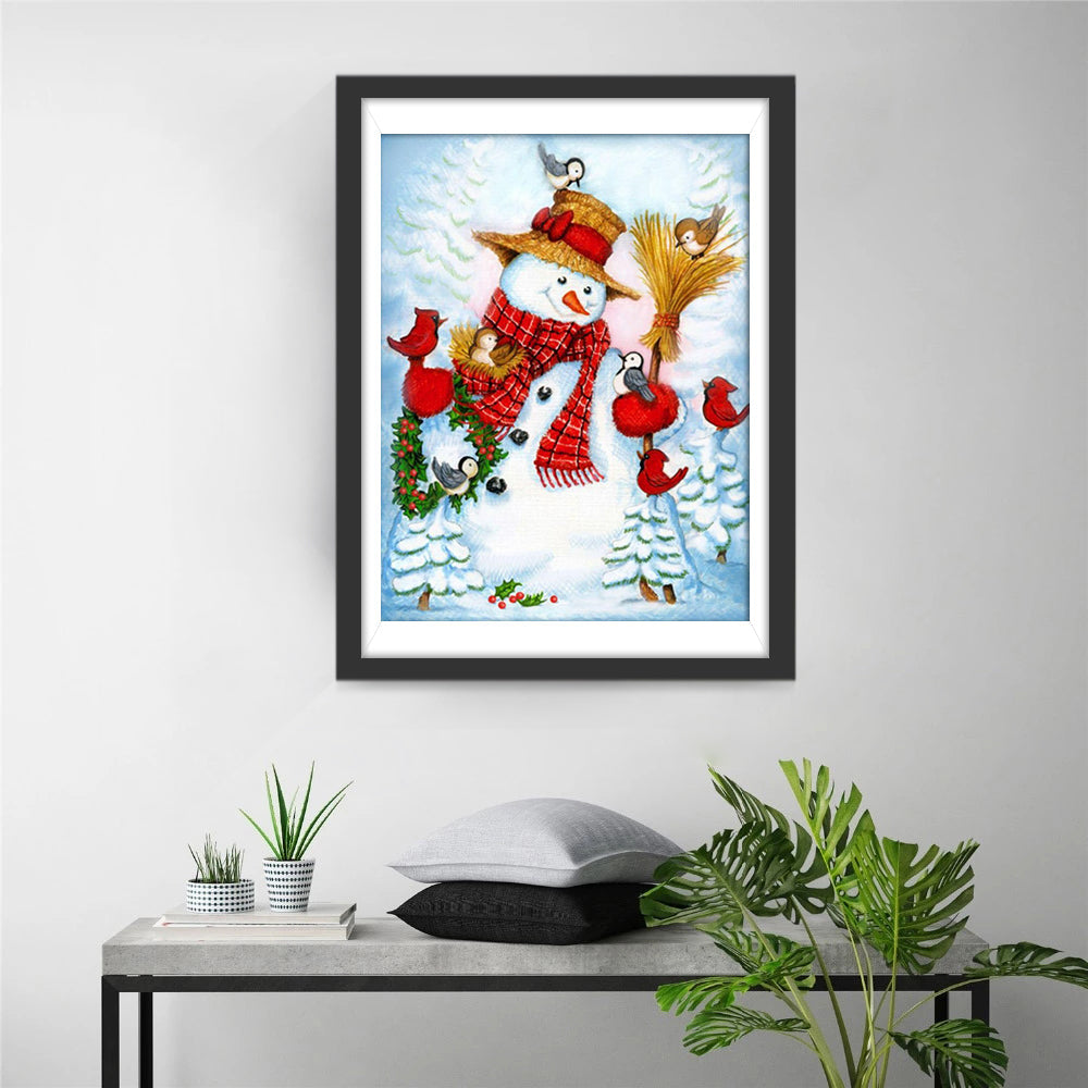 Blijmoedige Sneeuwman en de Zwervende Vogeltjes Diamond Painting