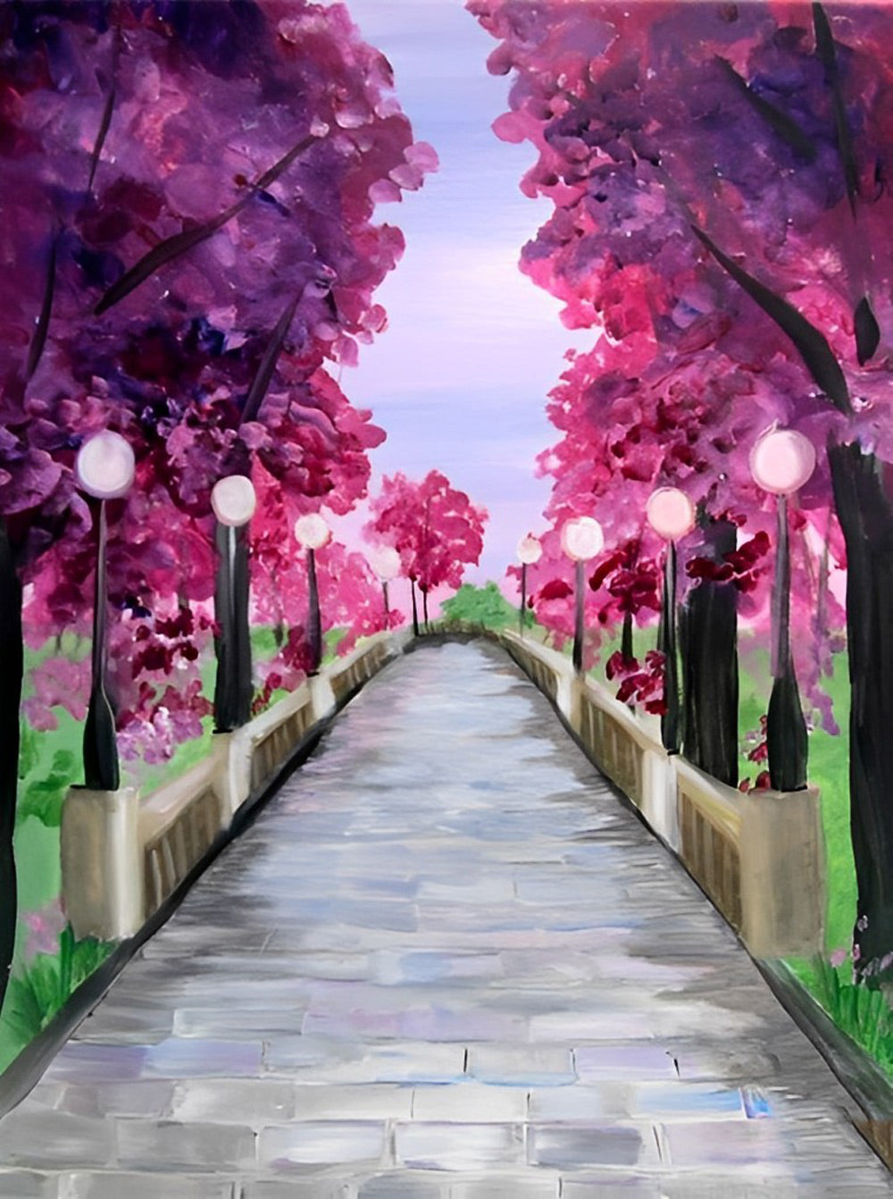 Bloeiende Bomen en Lichtjes in de Avond Diamond Painting