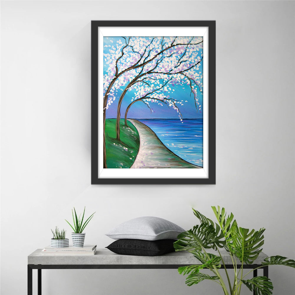 Bloeiende Boom aan Zee Diamond Painting