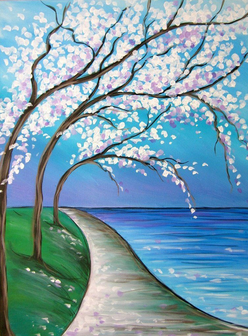 Bloeiende Boom aan Zee Diamond Painting