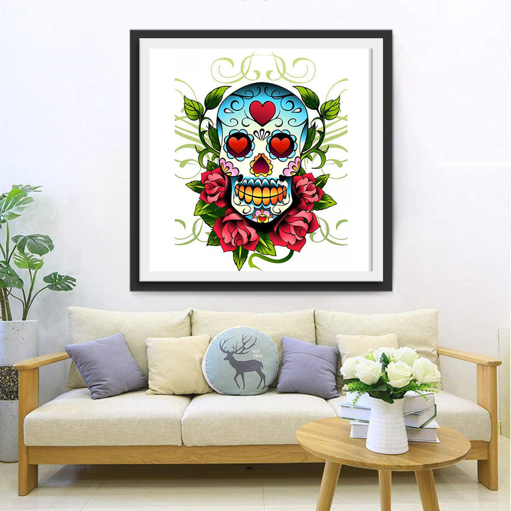 Bloemen-Doodshoofd Diamond Painting